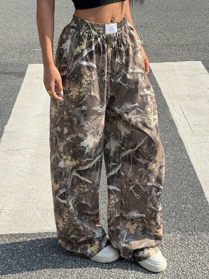 Leopard Print Floral Print Casual Jumpsuit Wide Leg Loose