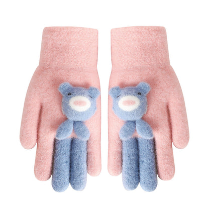 Five Finger Gloves Simple All-match Cartoon Cute Thickening Windproof