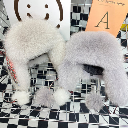 Korean Style Fox Fur Earmuffs Hat Ushanka Cute