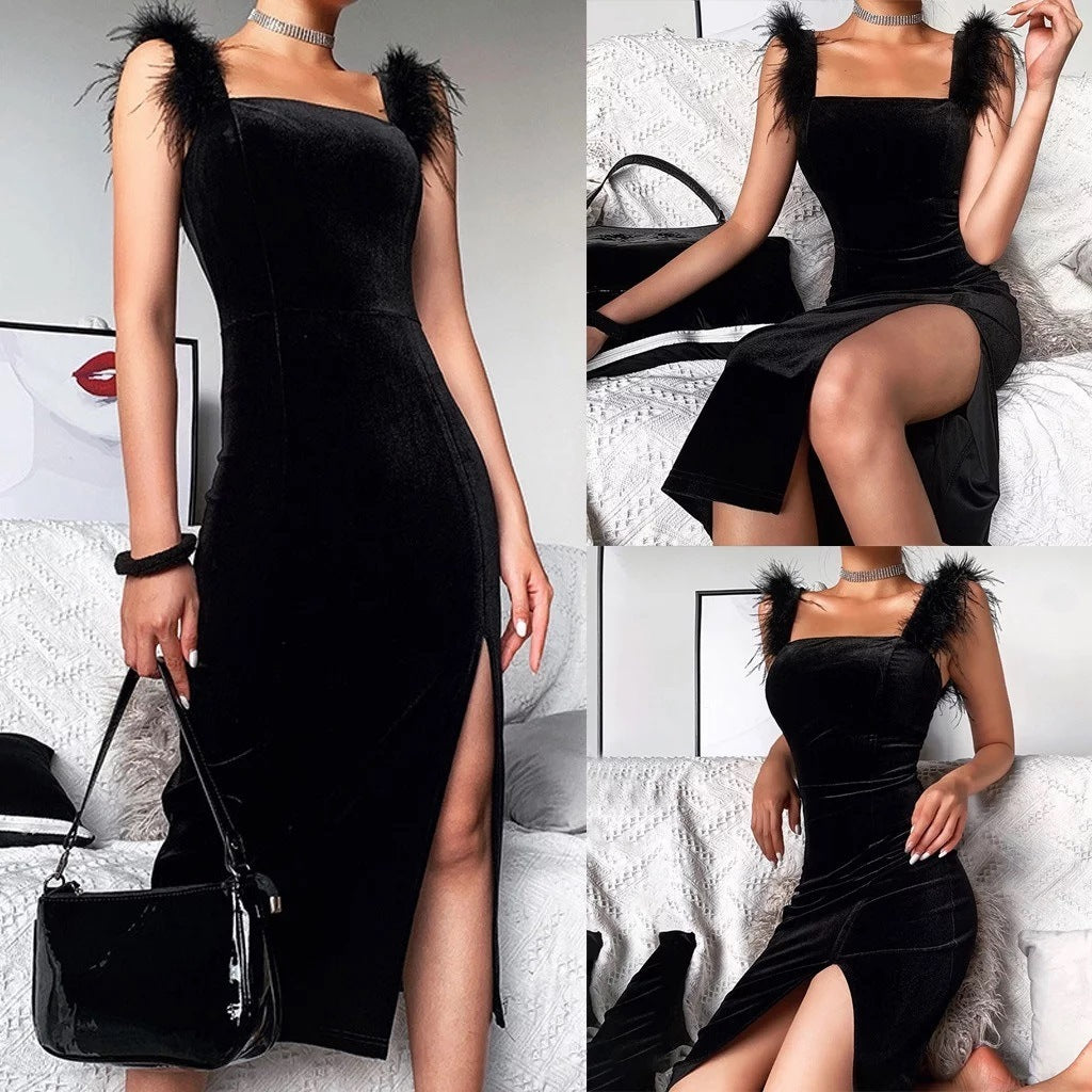 Rochie elegantă, slim fit, cu fantă înaltă, sexy, de lungime medie