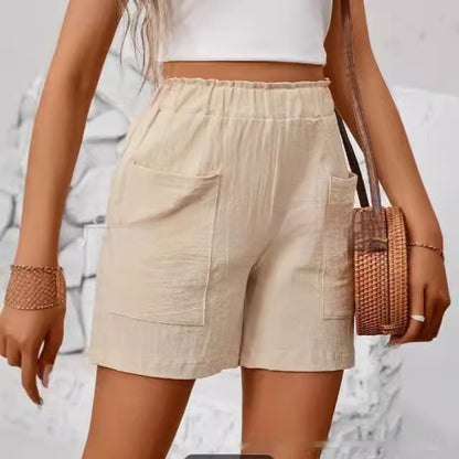 Solid Color Stretch Shorts Casual High Waist