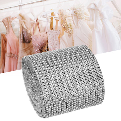 9m 24 Rows Electroplating Plastic Artificial Rhinestone Ribbon Mesh Wedding Clothing DecorationSilver