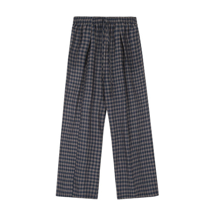 American Retro Blue Lattice Loose Pants