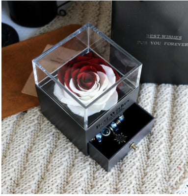 Valentines Day Gift Women Rose Jewelry Box Dried Flower Real Flowers Eternal Roses In Box