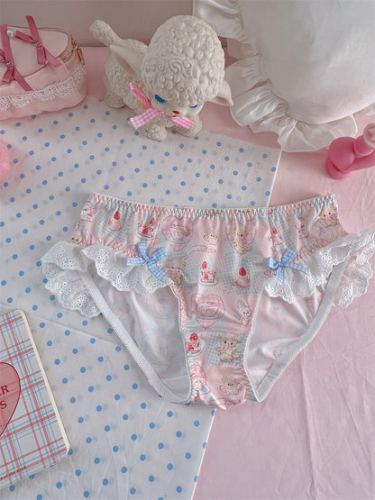 Lace Bow Bear Dessert Printed Shorts