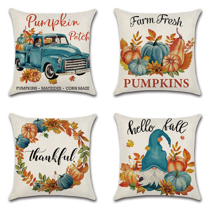 Pillowcase Linen Pumpkin Cartoon Car Thanksgiving Wreath