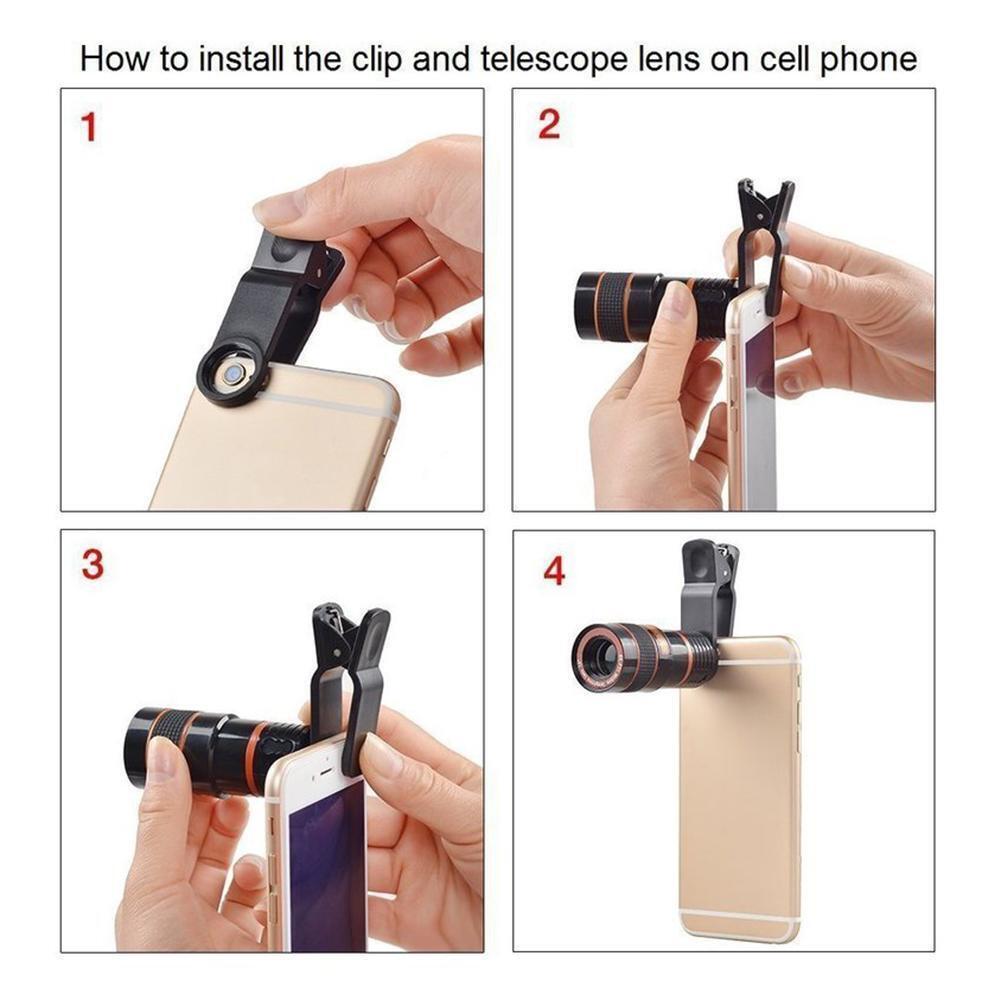 Lentila pentru telescop cu zoom optic cu clips HD 8X pentru telefon mobil universal