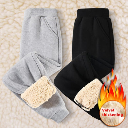 Children's Fleece-lined Thick Lambskin Pure Color Warm Keeping Sweatpants