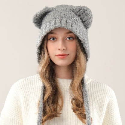 Cute Bear Knitted Hat Warm-keeping And Cold-proof Earmuffs Hat