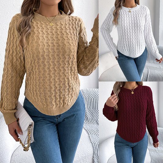 Twist Lantern Sleeve Irregular Pullover Women's Sweater