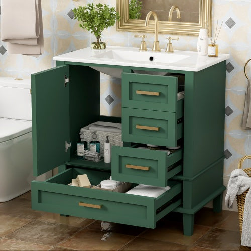 30 Bathroom Vanity , Modern Bathroom Cabinet With Sink Combo Set, Bathroom Storage Cabinet With A Soft Closing Door And 3 Drawers, Solid Wood Frame