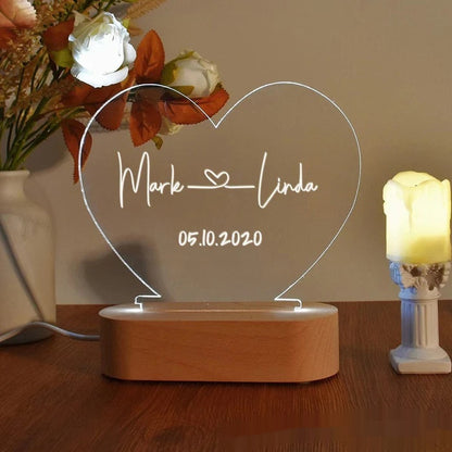 Custom Night Light As Valentines Day Anniversary Romantic For Bedroom Night Lamp Couple For Him Names And Date Engagement Gift