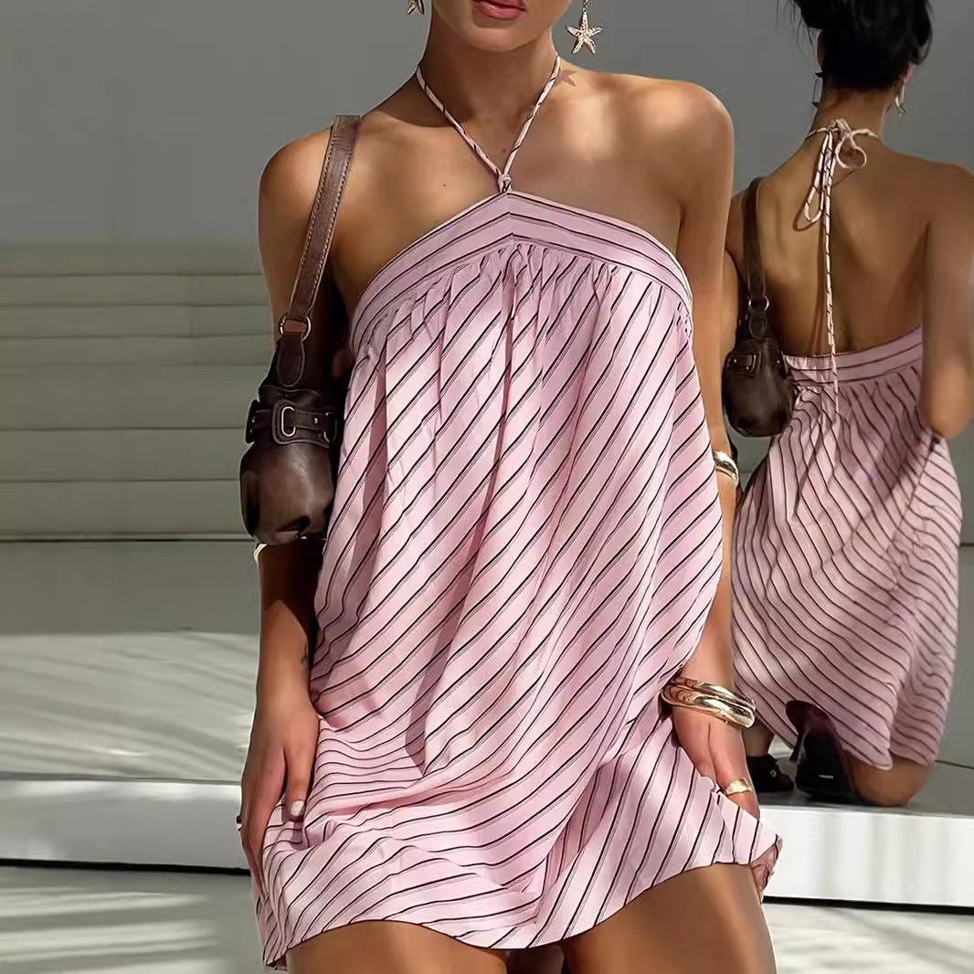 Wear Women's Striped Halter Backless Dress