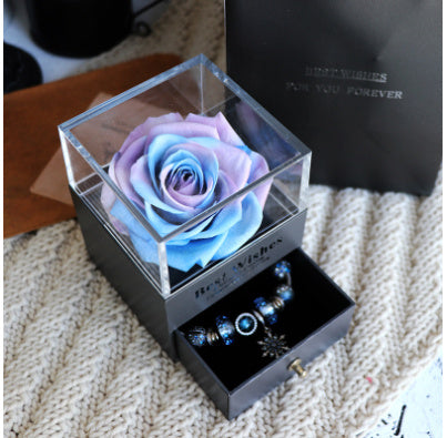 Valentines Day Gift Women Rose Jewelry Box Dried Flower Real Flowers Eternal Roses In Box