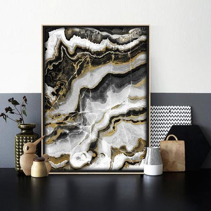 Canvas Wall Art, Abstract Black & Gold Marble Pictures