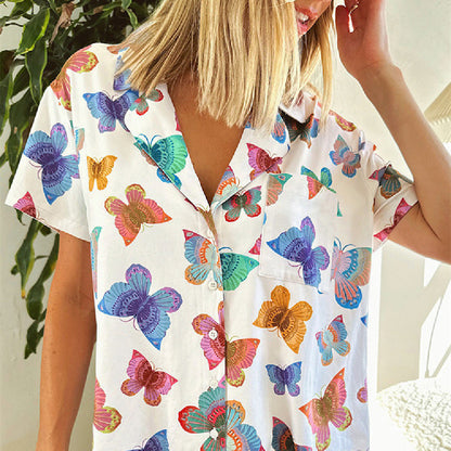 Butterfly Print Short Sleeve Homewear Suit Women