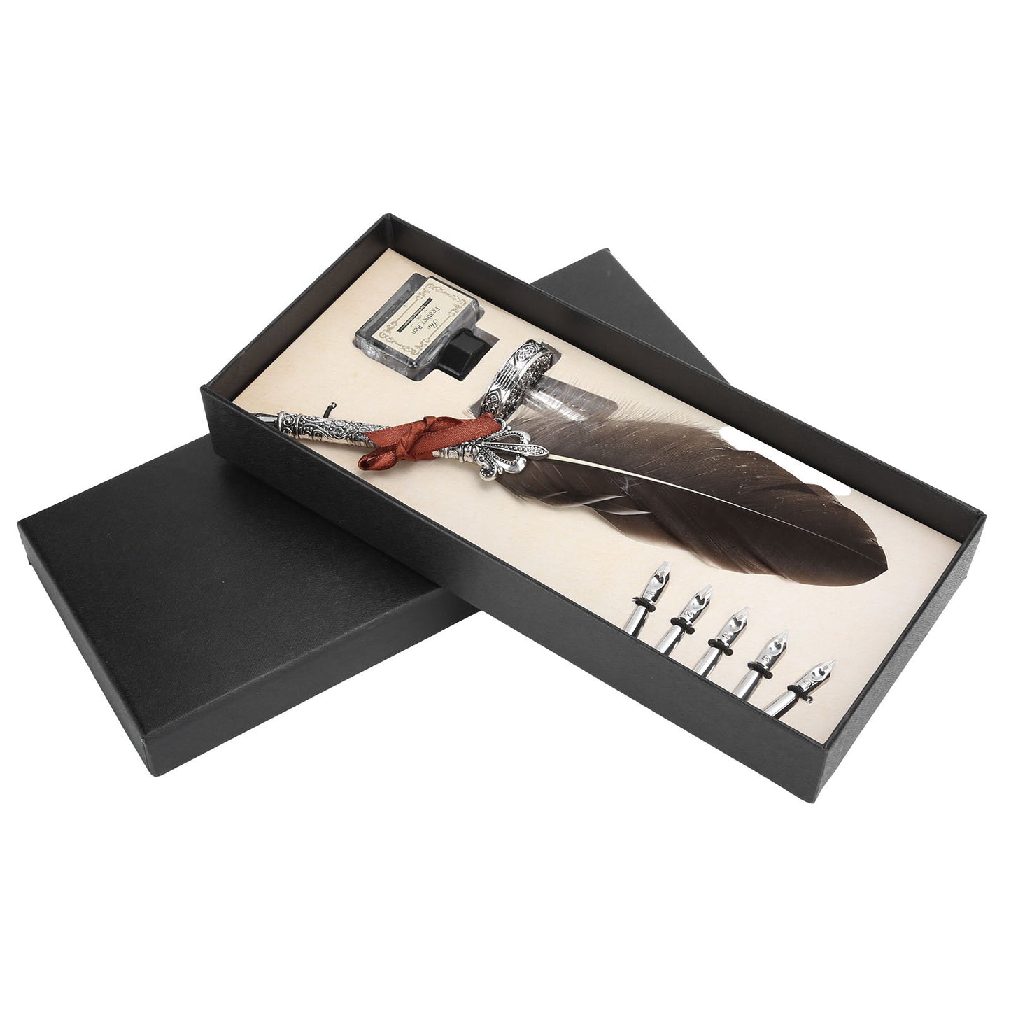 Feather Pen with Carving Vintage Dip Ink Pen Set Birthday Gift for Writing CalligraphicSP051044 Gray