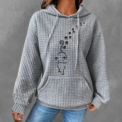 Women's Hooded Long-sleeved Patchwork Waffle Sweater