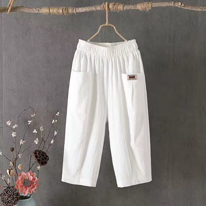 Linen Elastic Waist All-matching Casual Pants