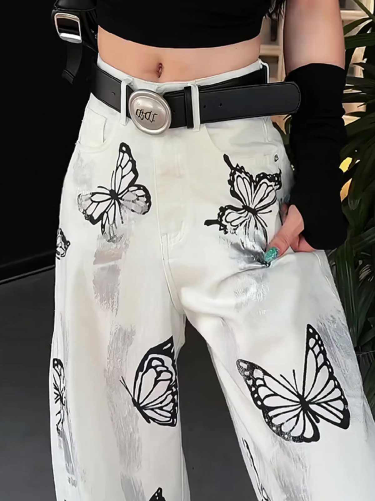 Casual Pants Butterfly Tie-dyed Wide-leg Women's White