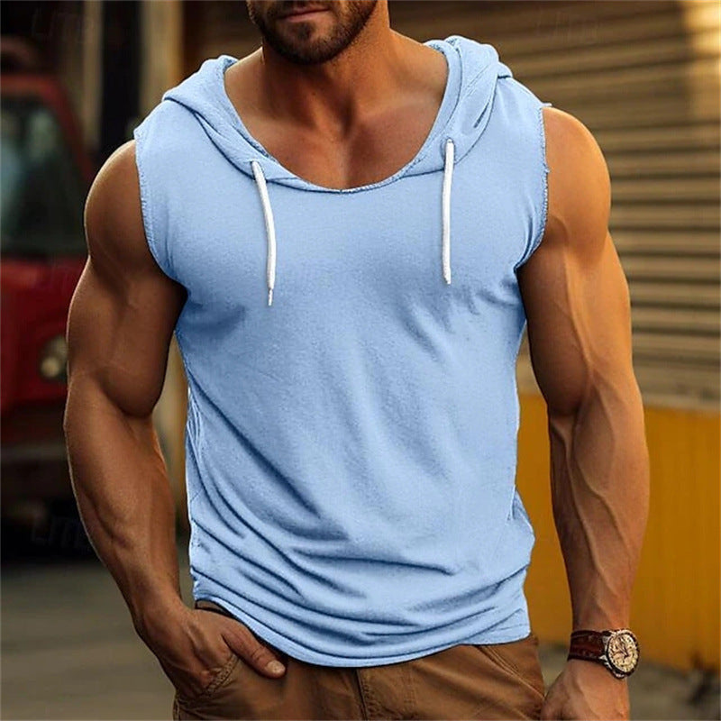 Drawstring Solid Color Hooded Vest Top