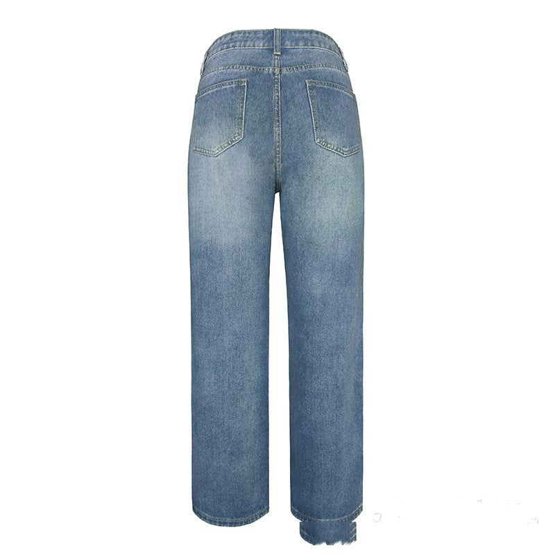 Women's Jeans Loose Mid Waist Casual Straight-leg