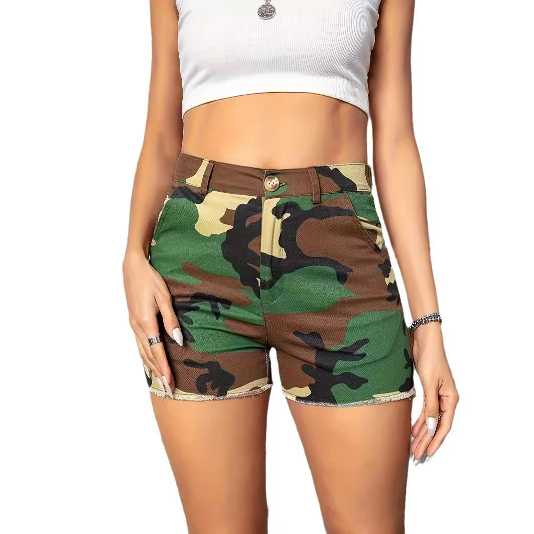 Shorts mit verwaschenem Camouflage-Druck und aufgestickter Tasche und Nähten