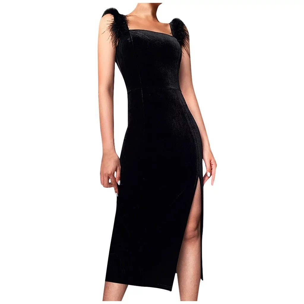 Rochie elegantă, slim fit, cu fantă înaltă, sexy, de lungime medie