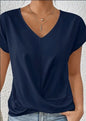 Knot V Neck T-Shirt, Casual Short Sleeve T-Shirt For Spring & Summer, Women's Clothing