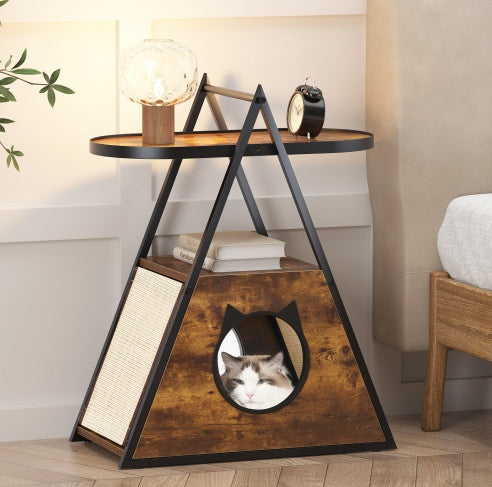 Cat House,end Table.Wood Cat Condo Black Vintage Pet Furniture