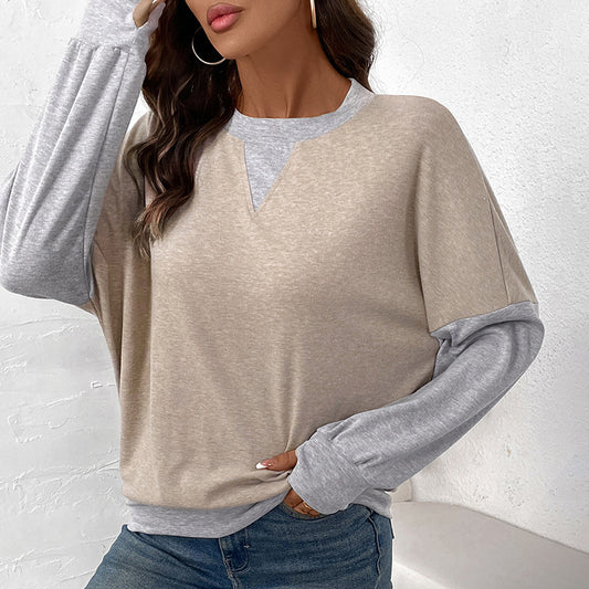 Round Neck Thin Color Blocking Sweater For Women