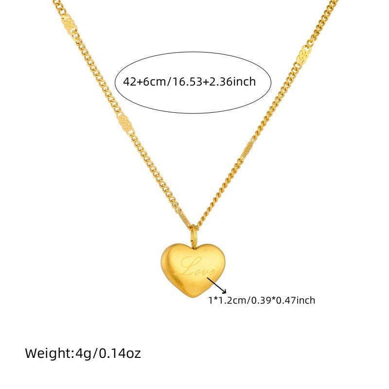 Simple Gold-plated Stainless Steel Lettering Heart Necklace