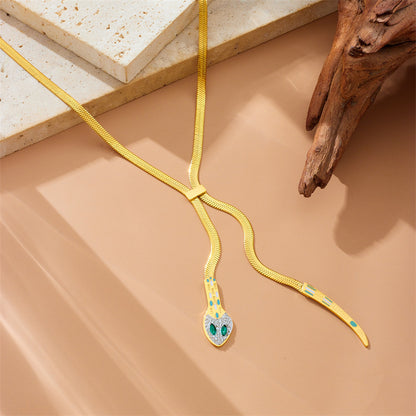 Women's Full Diamond Snake Head Snake Tail Snake Bones Chain Necklace