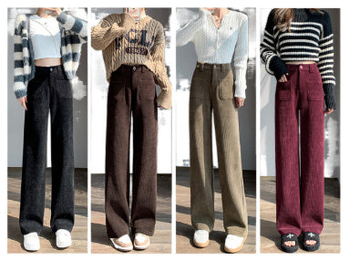 Women's Narrow Fleece Straight Wide-leg Pants