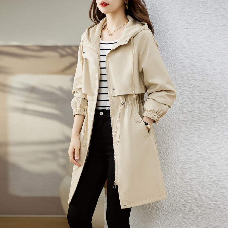 Early Autumn Casual Women's Windbreaker Loose Hooded Fashion Mid-length Slimming Coat