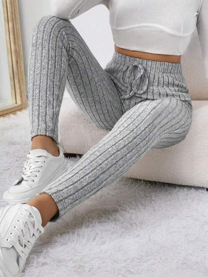 Women's Autumn And Winter Solid Color With Fur Drawstring Tight And Warm High Waist Outerwear Leggings