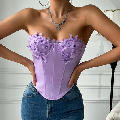 Satin Butterfly Tube Top Diamond Top