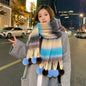 Rainbow Striped Hanging Ball Scarf For Women