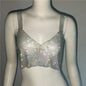 Deep V Sexy Rhinestone Metal Camisole Split Short Top