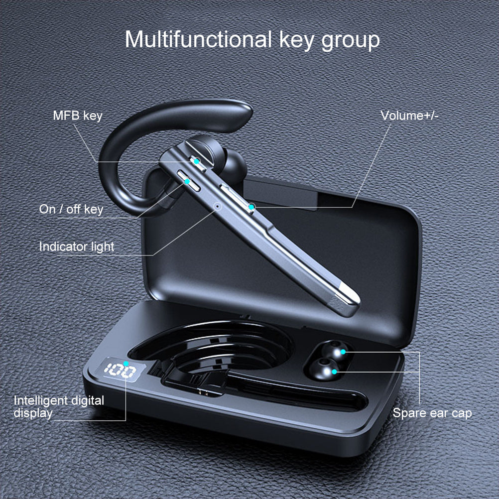 Bluetooth Earpiece Single Ear Wireless Rotatable Handsfree Headset with Battery Display Charging Case for Driving Office Business