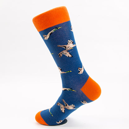 Female Casual Printed Flower And Bird Butterfly Cotton Middle Tube Socks