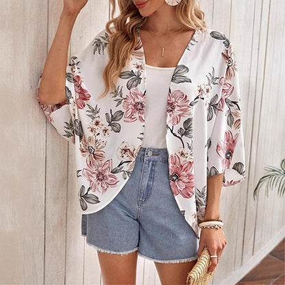 Fashion Printing Without Buckle Batwing Sleeve Coat