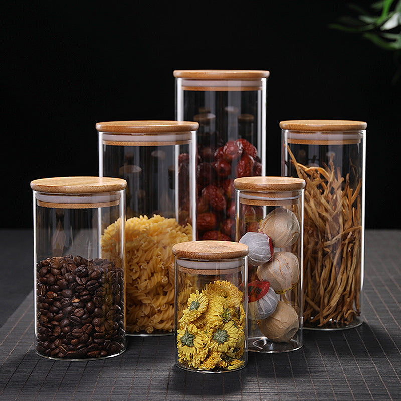 Kitchen Jar For Food Storage Round High Borosilicate Food Glass Jars with Bamboo Lid