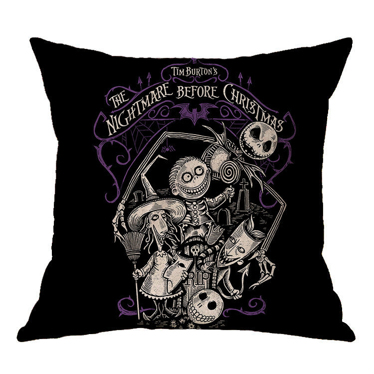 Linen Skull Halloween Pillow Cover