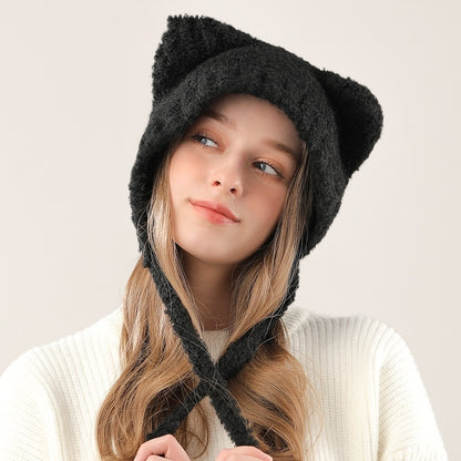 Cute Bear Knitted Hat Warm-keeping And Cold-proof Earmuffs Hat