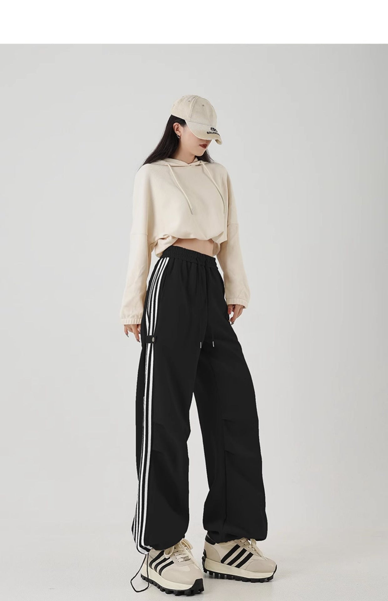 Chinese Cotton Composite American Striped Wide-leg Workwear Sweatpants