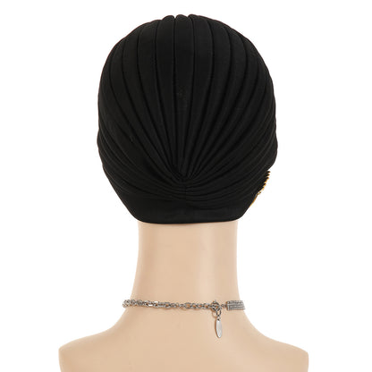 Nouă șapcă cu turban cu strasuri pentru femei, plisată elastică, eșarfă elegantă pentru cap Ramadan, șapcă chimio, pălărie africană de nuntă