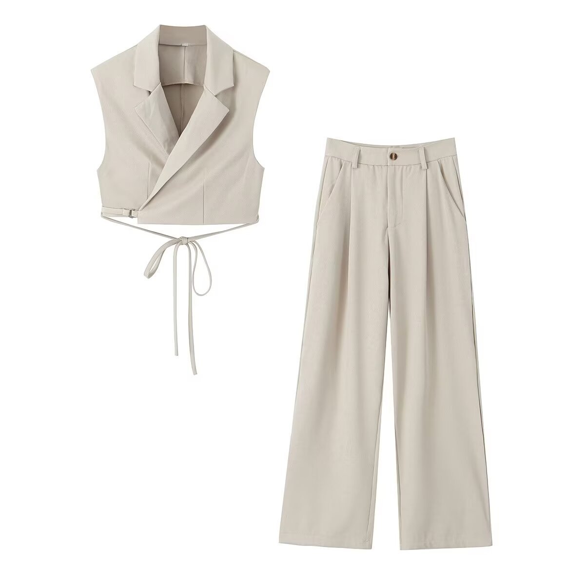 Women's V-neck Vest Short High Waist Straight-leg Pants Suit