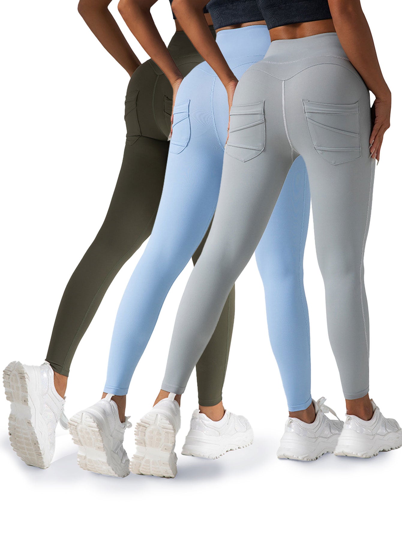 3 Pack Womens Yoga Leggings 4-Way Stretch High Waisted Tummy Control Pant With Pocket Workout Athletic Gym Casual Pants