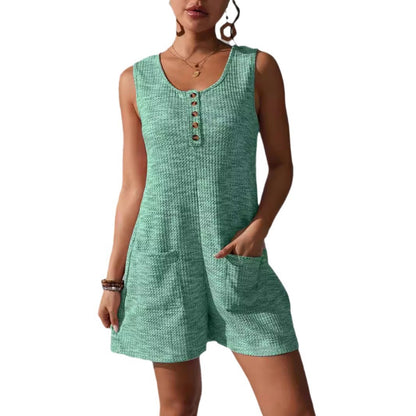 Casual Button Pocket Vest Jumpsuit For Women